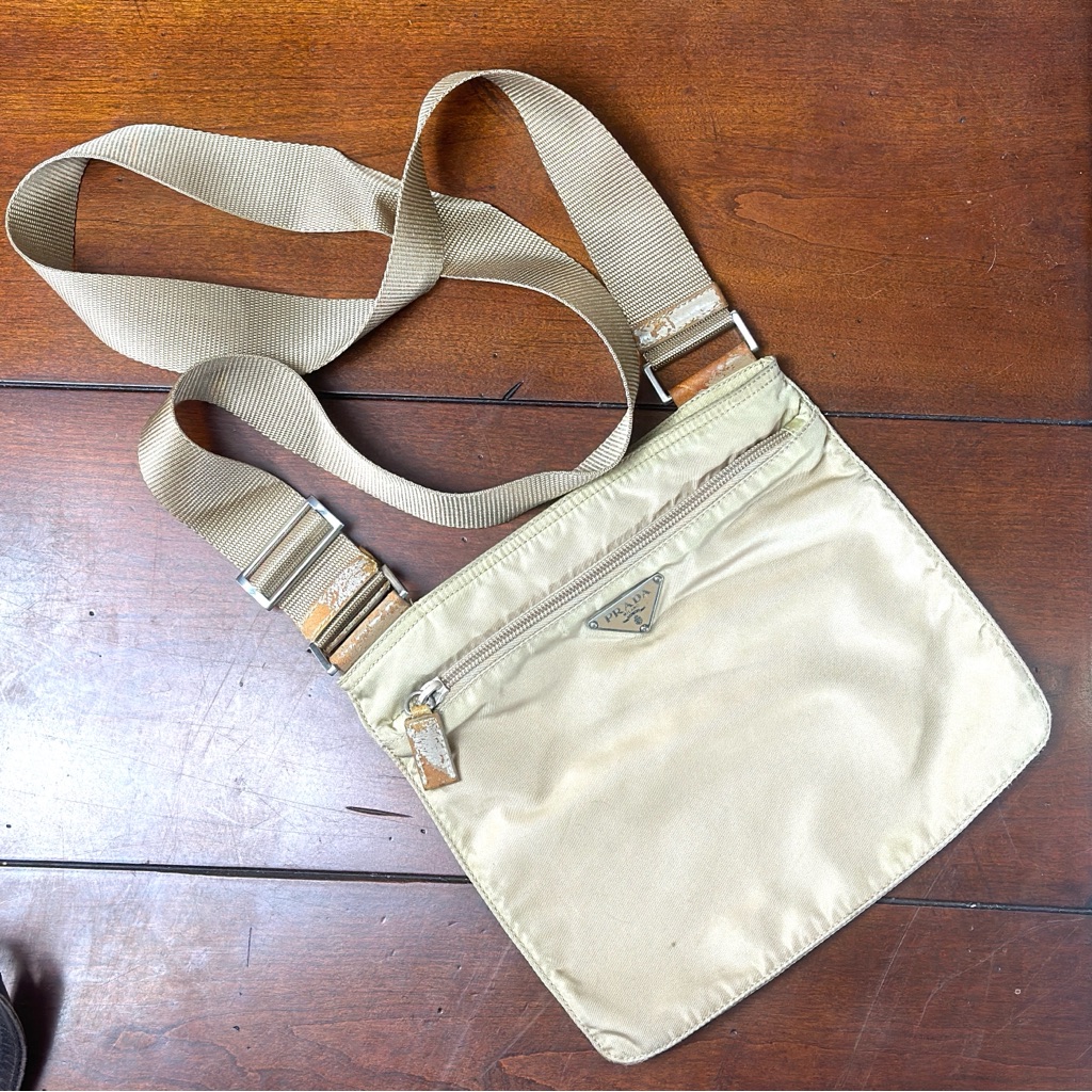 Authentic Prada Nylon Shoulder Bag. Khaki.